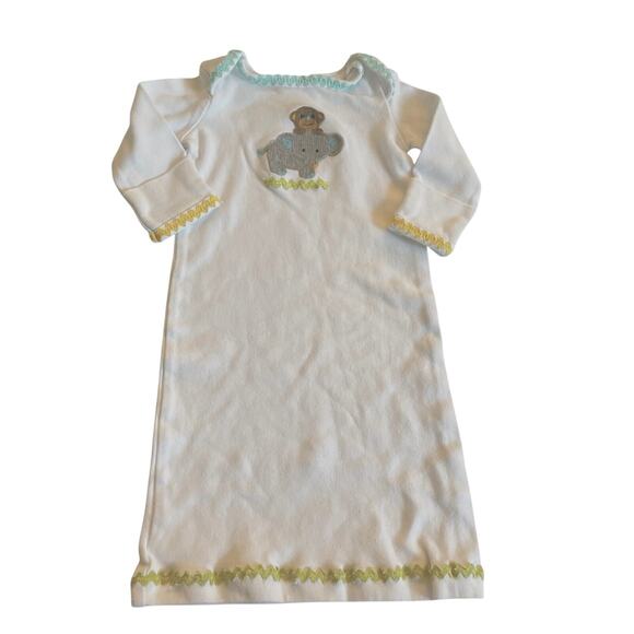 Mud Pie White Monkey Elephant Appliqué Sleeping Gown 0-3M - Picture 1 of 4